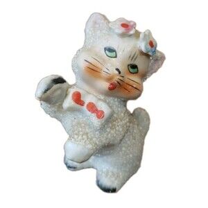 Porcelain Cat Kitten Sugar Glaze Texture Anthropomorphic Kitsch Vintage MCM 2